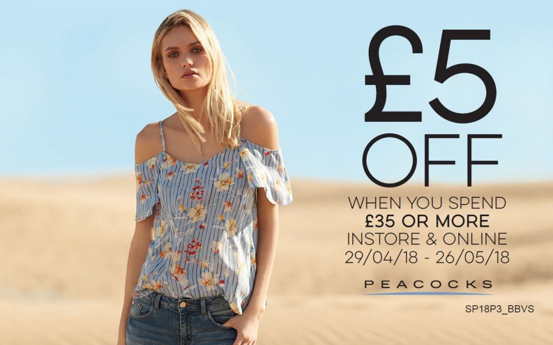 Get £5 OFF when you spend £35 or more at Peacocks